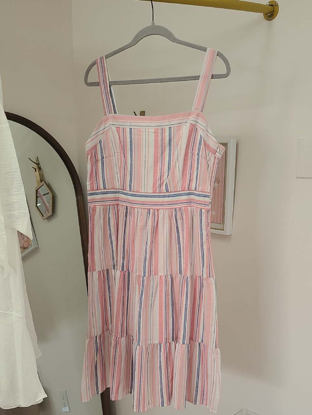 Umgee Pink Striped Midi Dress with Blue and White Accents